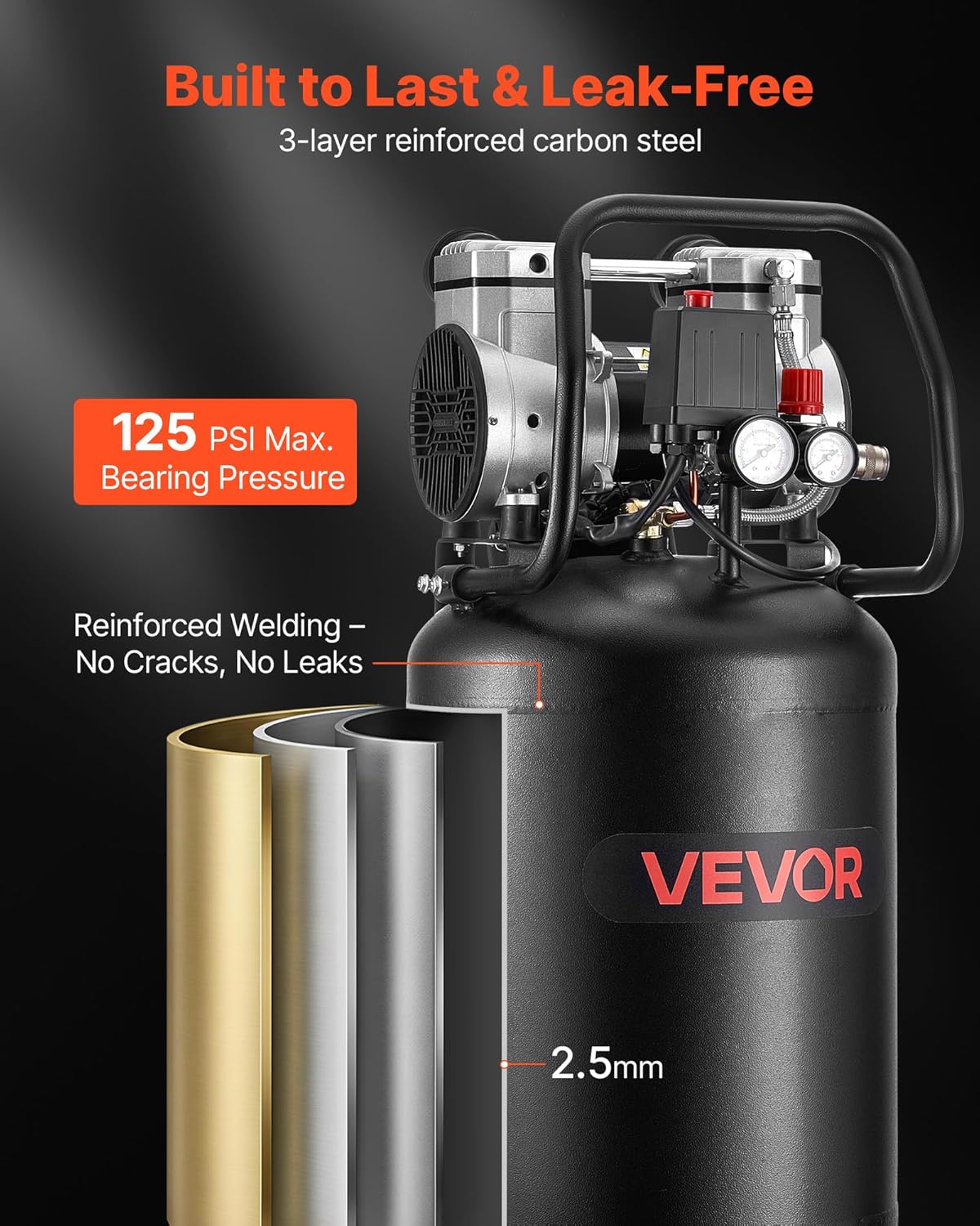 VEVOR Compresor de aire de 10 galones, 2HP 4.8 SCFM a 90PSI, tanque...
