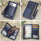 Cartera de viaje de cuero de grano superior para hombre y mujer, hecha a mano con tres capas para 4 pasaportes y múltiples tarjetas, bloqueo RFID de gran capacidad para tarjetas, pasaportes, boletos, azul