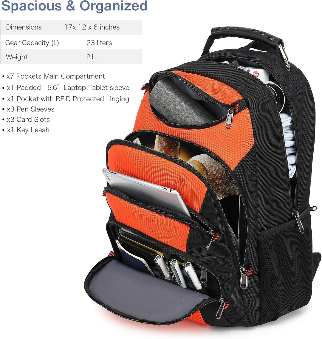 Mochila para laptop Boavan para hombre (Negro, 15.6), Naranja Negro...