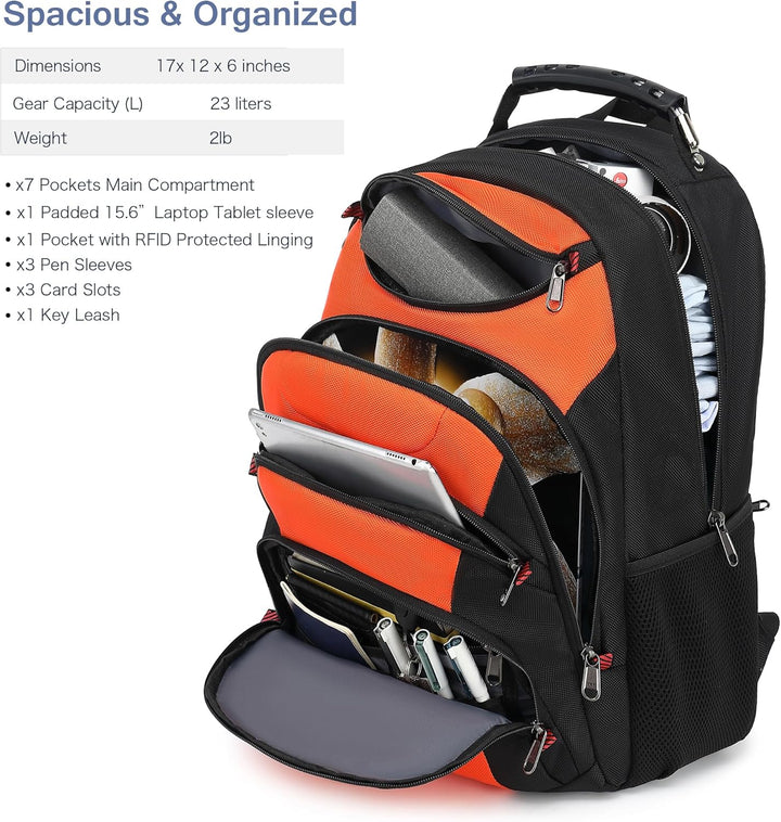 Mochila para laptop Boavan para hombre (Negro, 15.6), Naranja Negro...