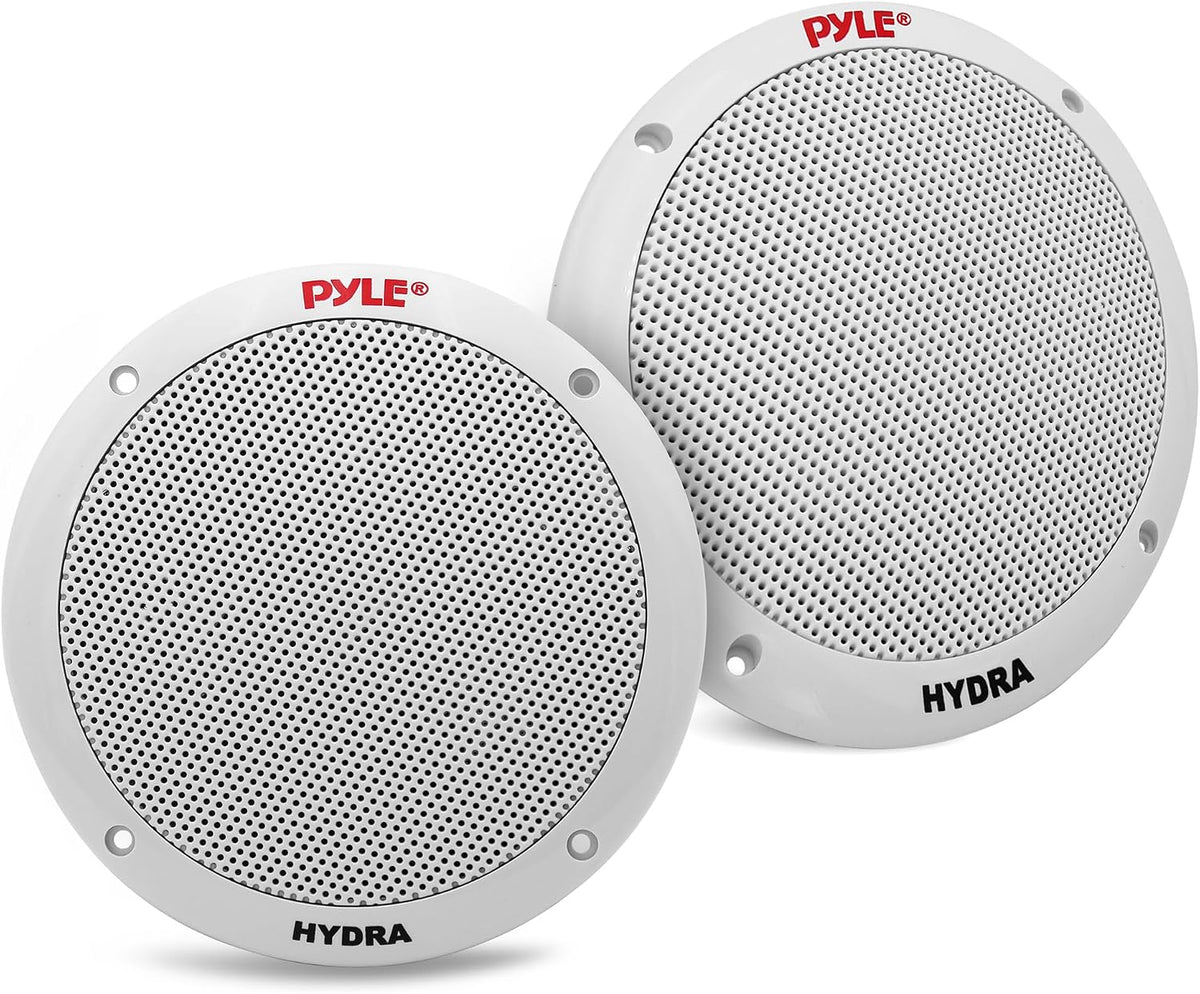 Pyle Altavoces marinos duales de 6.5 pulgadas, sistema de sonido estéreo de 2 vías, impermeable y resistente a la intemperie, con 400 vatios de potencia, cono de polipropileno y envolvente de goma de