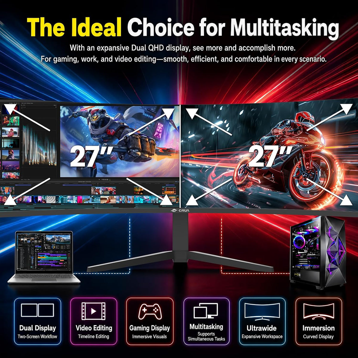 CRUA Monitor para juegos curvado ultraancho DQHD de 49" de 240H...