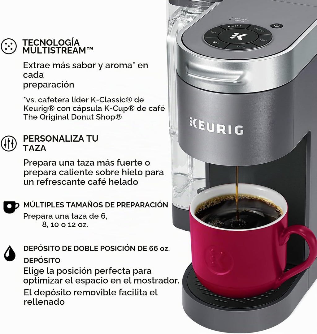 Keurig K-Supreme - Cafetera de cápsulas K-Cup de una sola porción, tecnología MultiStream, 4 tamaños de preparación, depósito extraíble de doble posición de 66 onzas, gris