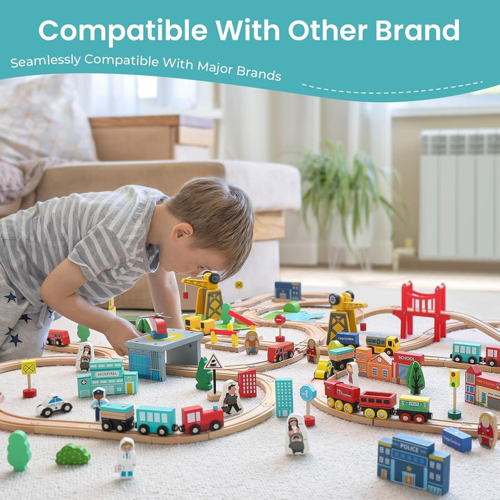 Tiny Land Juego de tren de madera para niños pequeños, 39 piezas, c...