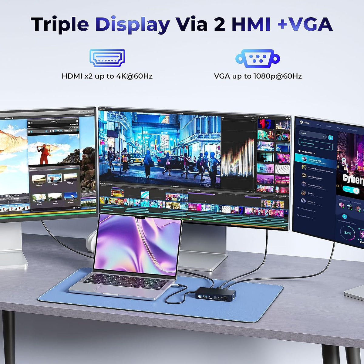Rocketek Estación de acoplamiento para portátil Dell Dual HDMI+VGA con