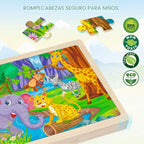 6 paquetes de rompecabezas de madera para niños de 4 a 6 años, 60 piezas de rompecabezas de dinosaurios y animales de madera para niños pequeños de 3 a 5 años, juguetes educativos preescolares de