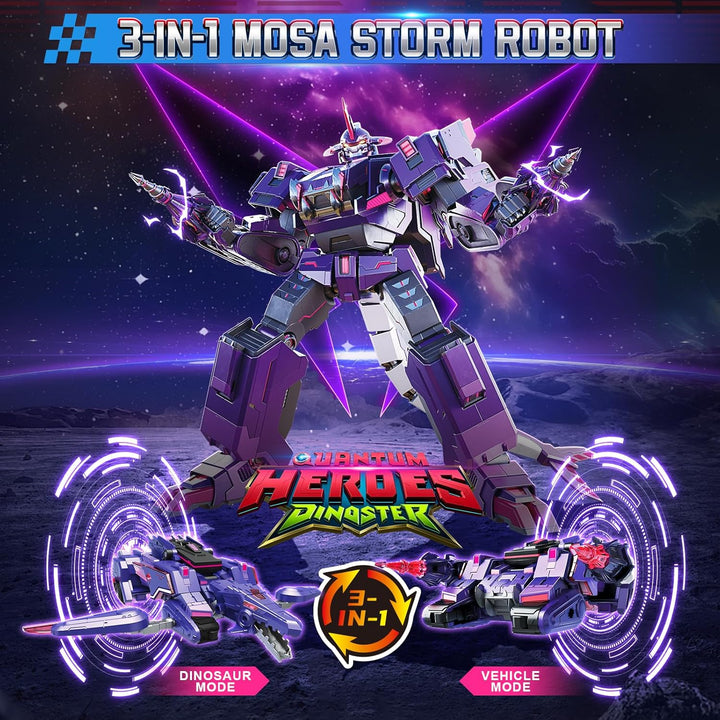 QUANTUM HEROES DINOSTER Robot transformable 3 en 1 Mosa Storm, 8.66...