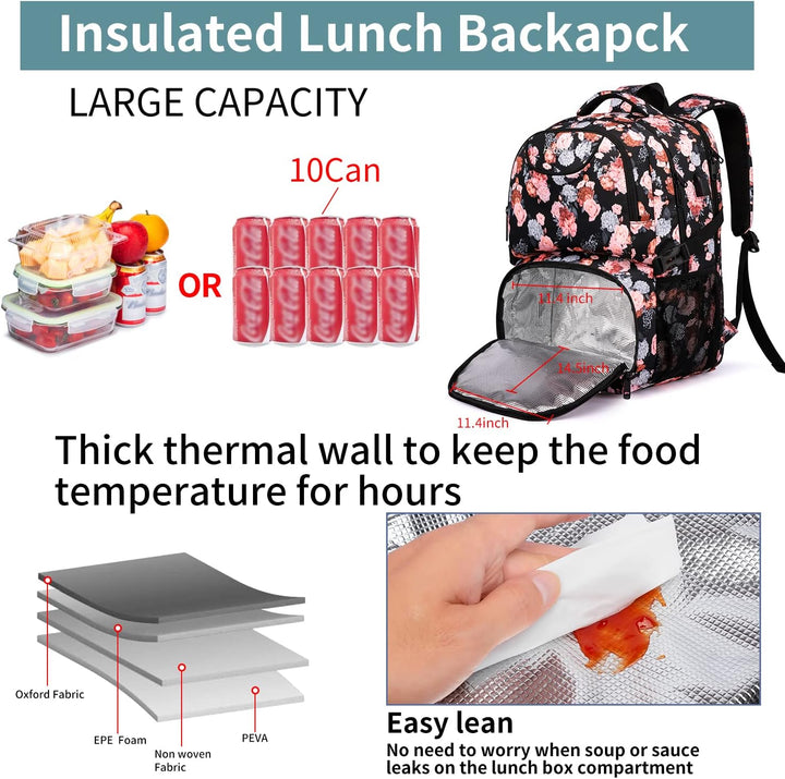 HILUSEN Mochila de almuerzo para mujer, lonchera térmica aislada, m...