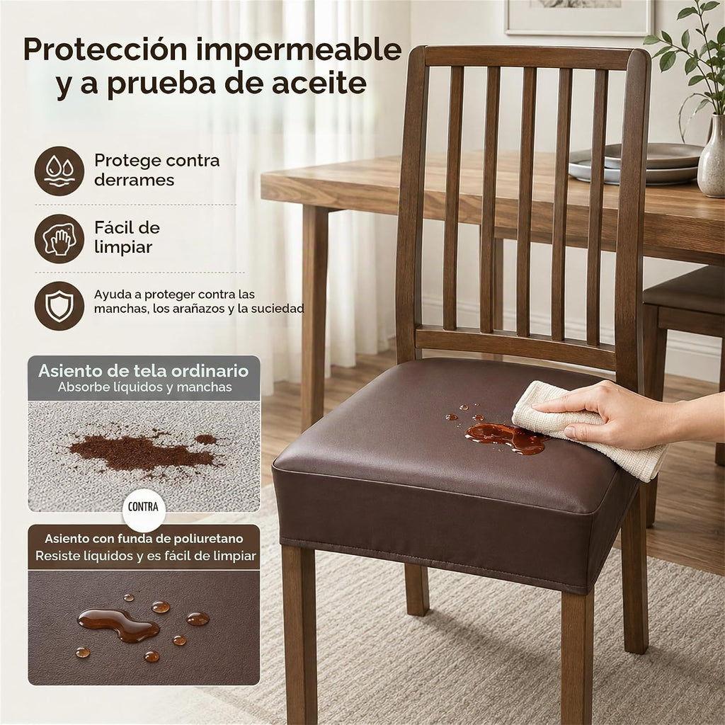 Fundas impermeables para asientos de sillas de comedor, Pack de 4 color café, grande