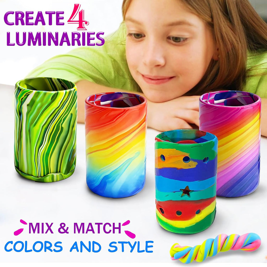 MHMYDIS Haz tus propias luminarias de arcilla - Kit de artes y manualidades para niños y adolescentes de 6, 7, 8, 9, 10, 11, 12 años y más - Juguetes creativos de linternas de arcilla para niños de 8