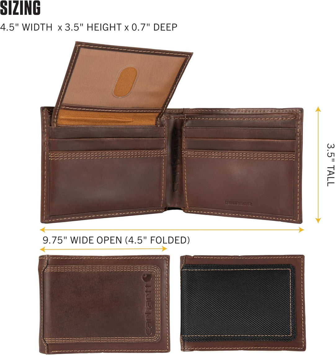 Carhartt Cartera de cuero para hombre con triple puntada, cuero dur...