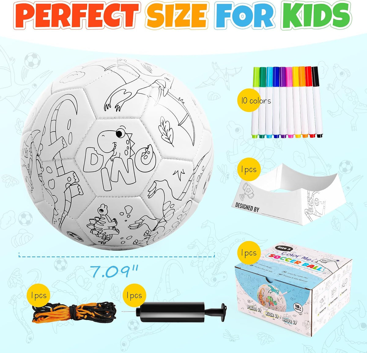 EVERICH TOY Pinta Tu Propio Balón de Fútbol, Regalo de Fútbol de Dinosaurio para Niños y Niñas