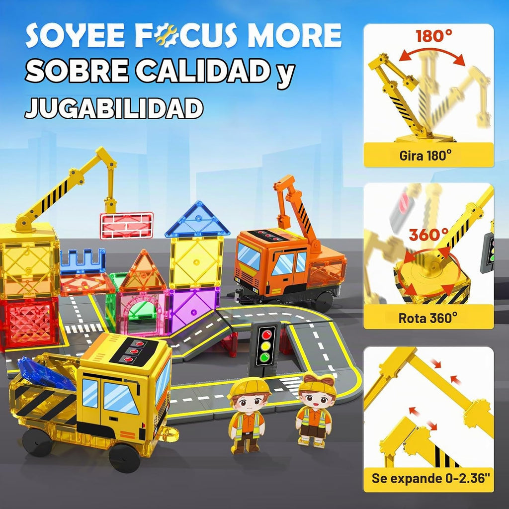Soyee 102 azulejos magnéticos con 2 coches y 2 grúas