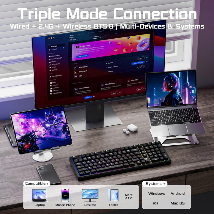 LEOBOG HI98C Pro Teclado mecánico inalámbrico para juegos, triple m...
