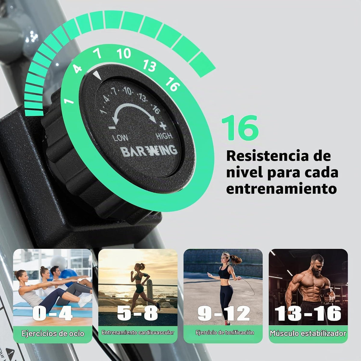 BARWING Bicicleta Estacionaria de Inicio para Ejercicio en Casa, 5 EN 1 Plegable para Ciclismo Indoor para Personas Mayores, Capacidad 350LB, Resistencia Magnética de 16 Niveles, Ajustes de Respaldo y Asiento