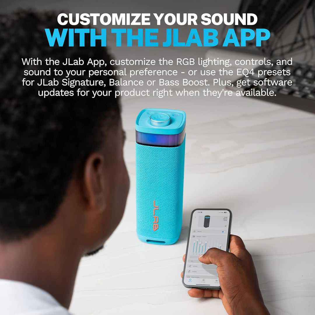 JLab JBuds Party Altavoz Bluetooth portátil, 2 controladores de ran...