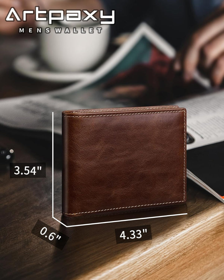 Artpaxy Billetera Bifold plegable para hombre de cuero genuino con...