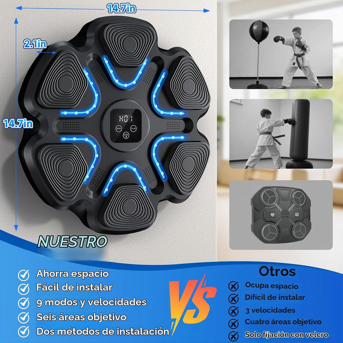 Máquina de Boxeo Musical para Niños, Entrenador de Golpes Montado en Pared con Bluetooth y Guantes de Boxeo, Juguete de Boxeo para Niños y Niñas de 3 4 5 6 7 8 9 10 11 12+ Años