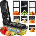 Le'raze Picadora de verduras 13 en 1 Pro con recipiente de vidrio, cuchillas de acero inoxidable, sin BPA, cortador de mandolina, manual