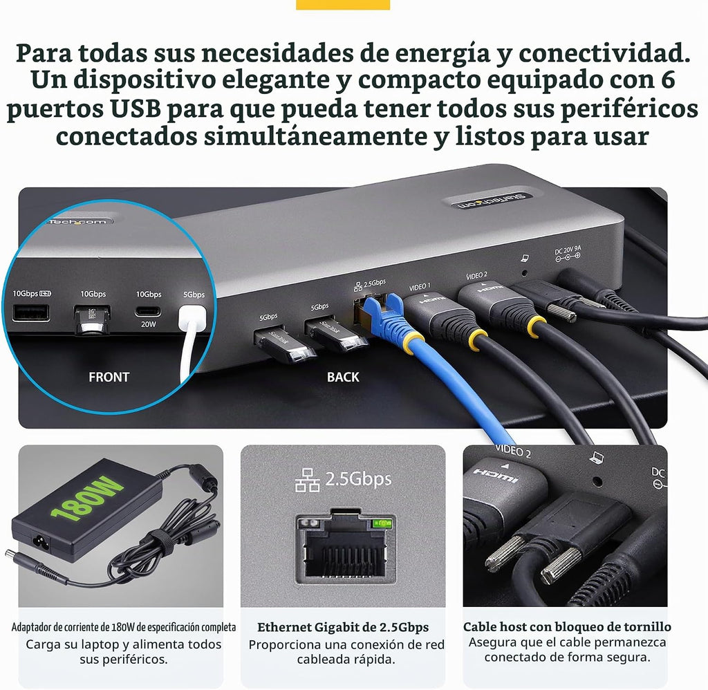 StarTech USB 4 sin controlador, Dual 4K 120Hz o 8K 60Hz HDMI, 100W, 2.5GbE