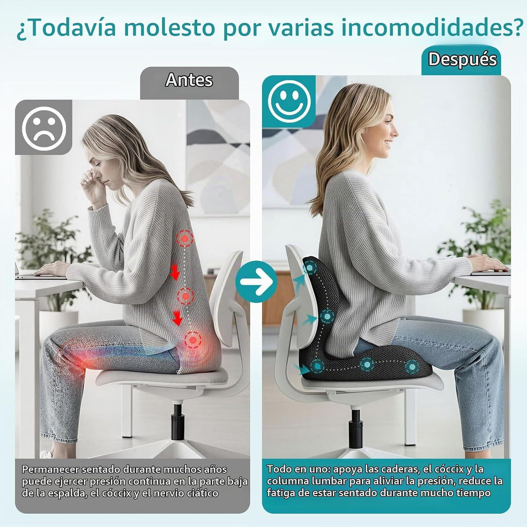 Cojín ergonómico de asiento y almohada de apoyo lumbar para oficina