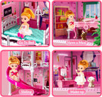 Villa de 4 Historias con 11 Habitaciones para Niñas de 3 a 8 Años - 11 Habitaciones, 2 Muñecas