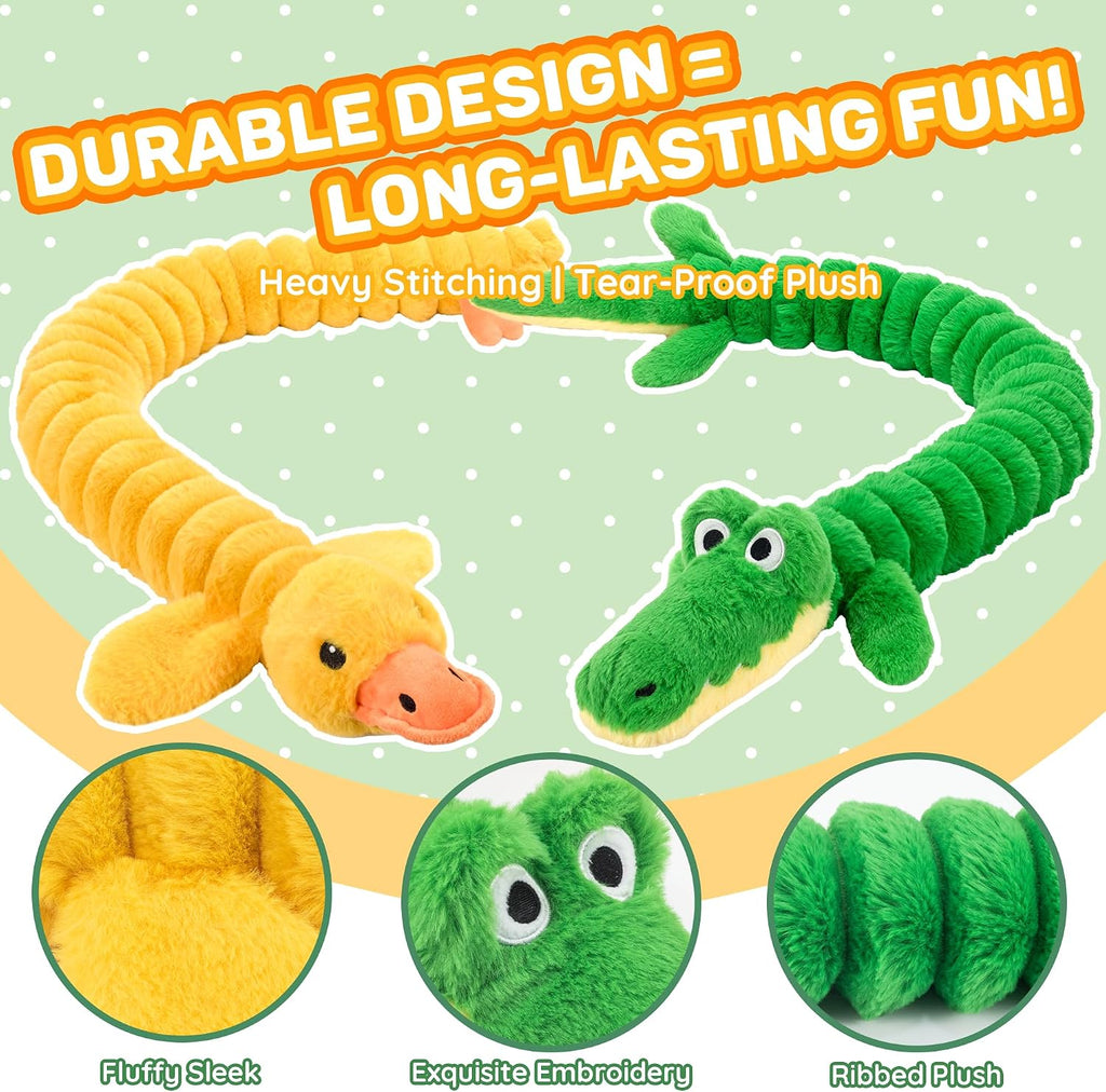 LECHONG Paquete de 2 juguetes chirriantes extra largos de 40 pulgadas para perros grandes, juguete de peluche suave para masticar, juguetes interactivos para perros de tira y afloja para todos los