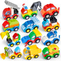 JOYIN Juego de 80 bloques de construcción de automóviles para niños pequeños, 12 vehículos diferentes, construye tus propios autos de juguete, compatible con ladrillos de construcción de marca para