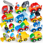 JOYIN Juego de 80 bloques de construcción de automóviles para niños pequeños, 12 vehículos diferentes, construye tus propios autos de juguete, compatible con ladrillos de construcción de marca para