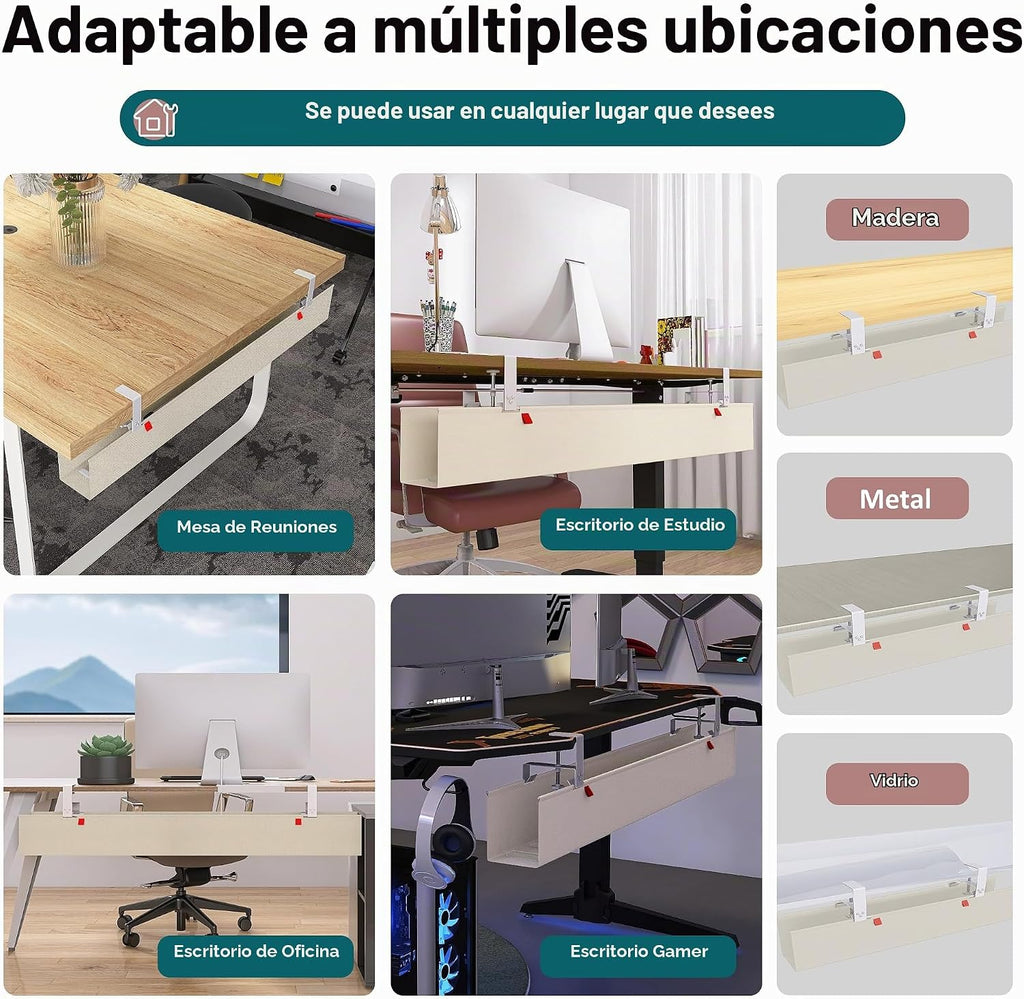 Bandeja extra grande de gestión de cables de 48" para debajo del escritorio, abrazadera sin taladro para ocultar cables, organizador de cables resistente anticaída, bandeja para cables para estudio y monitores duales (Beige, 47.8")