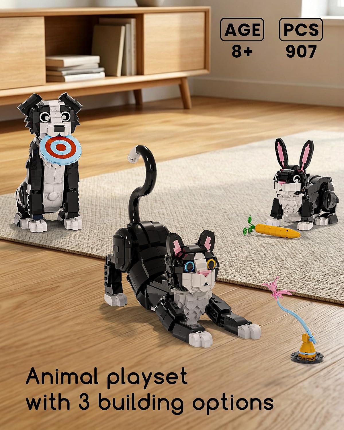 Juego de construcción de gato esmoquin 3 en 1, construye un gato, perro o conejo