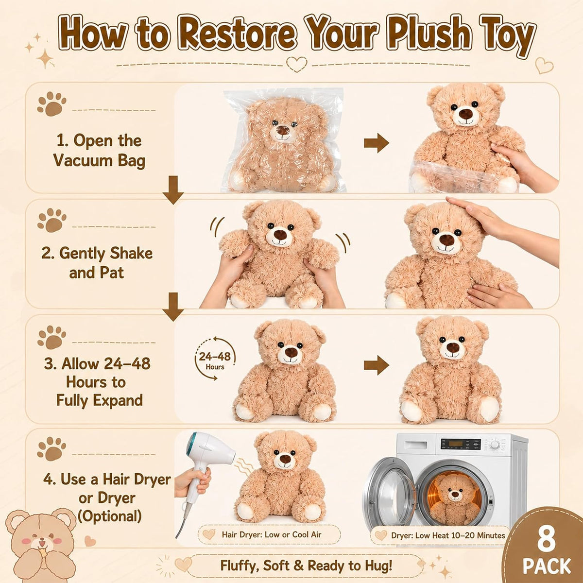 Jenaai 8 ositos de peluche a granel de 10 pulgadas, pequeños, elegantes