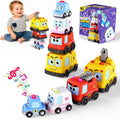 Juguetes Montessori para niños pequeños de 1 a 3 años, 4 en 1, autos magnéticos apilables, anidación y gateo, juguetes para bebés, autos de policía con música y luz, regalos de automóvil, juguetes