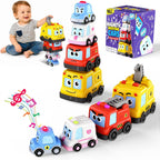 Juguetes Montessori para niños pequeños de 1 a 3 años, 4 en 1, autos magnéticos apilables, anidación y gateo, juguetes para bebés, autos de policía con música y luz, regalos de automóvil, juguetes