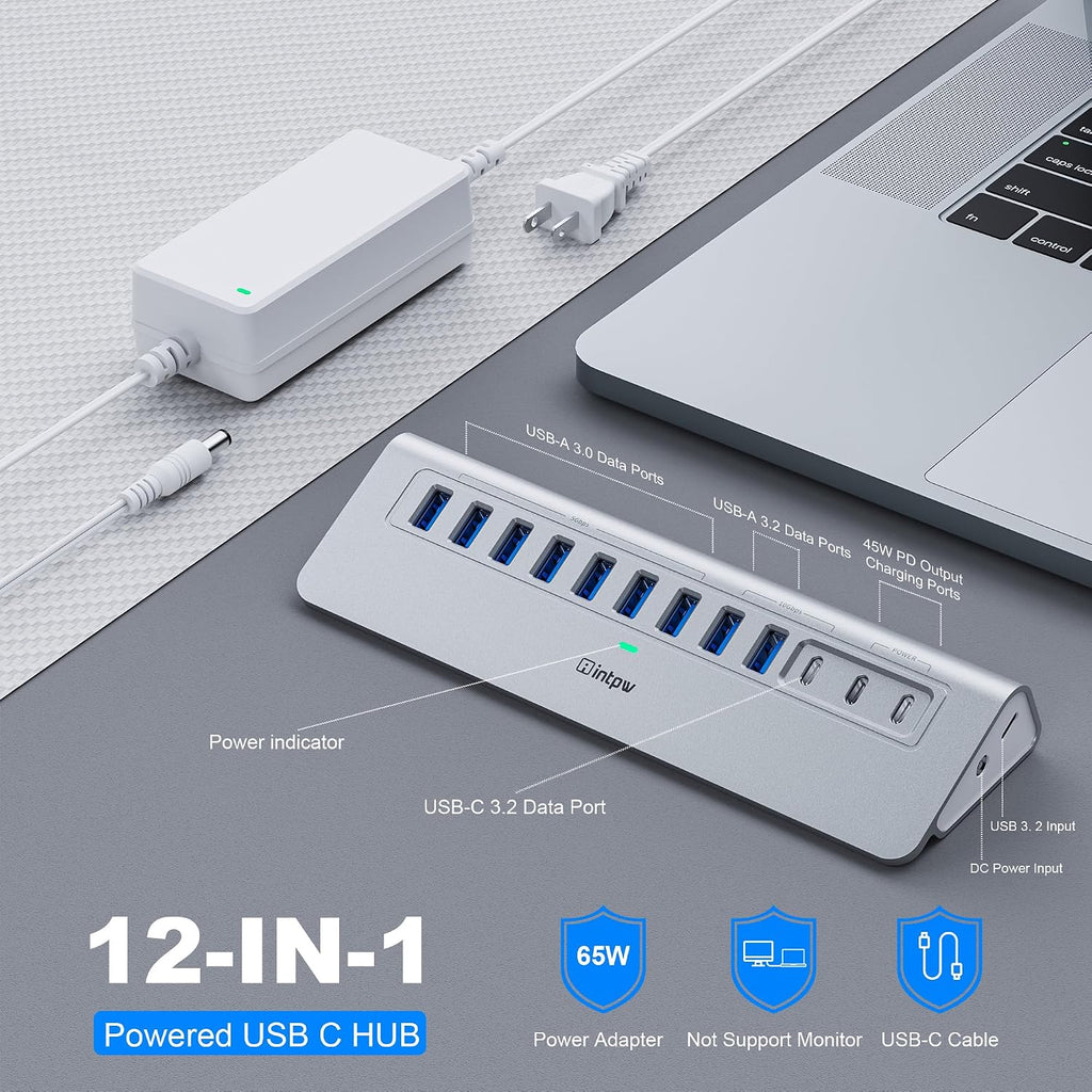 intpw, YH9AC, hub USB 3.2 de 12 puertos, alimentado
