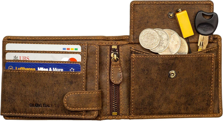 DiLoro Billetera plegable de cuero para hombre, tamaño completo, co...