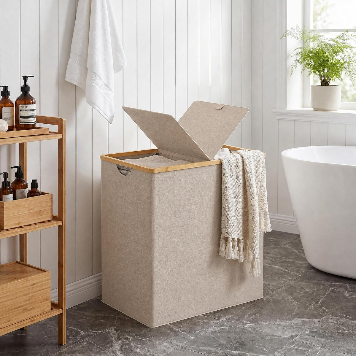 efluky Cesta doble para ropa sucia con tapa y 2 bolsas extraíbles, color