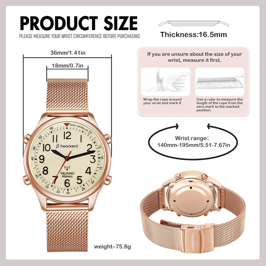 Hearkent Reloj atómico parlante para mujer, alto y claro, en inglés para personas mayores, ciegas, visualmente impariadas, regalo exquisito y elegante, 2004L