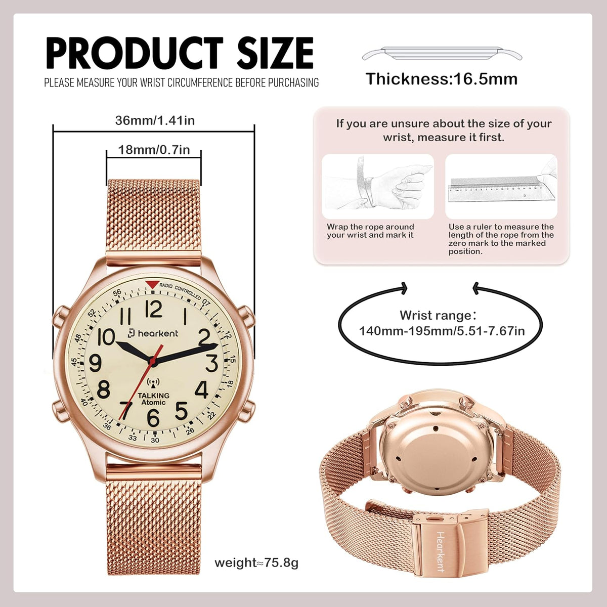 Hearkent Reloj atómico parlante para mujer, alto y claro, en inglés para personas mayores, ciegas, visualmente impariadas, regalo exquisito y elegante, 2004L