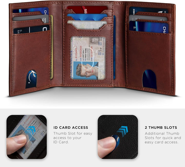 SERMAN BRANDS Billetera triple para hombre, piel auténtica con bloq...