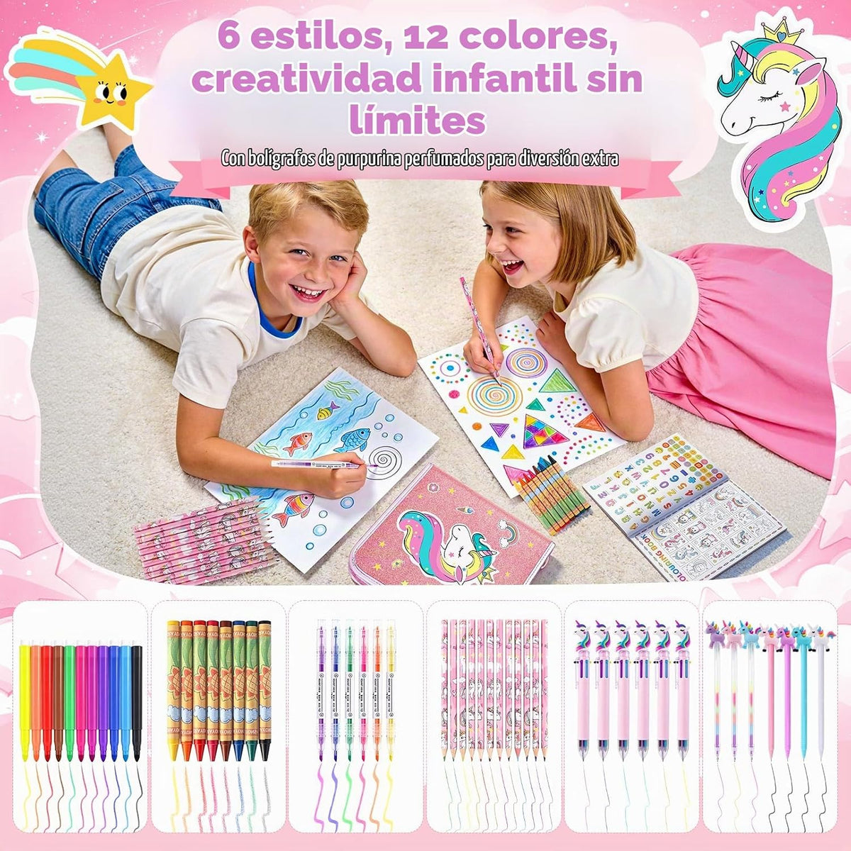 MAIGOZON 56 Pcs Marcadores Aromáticos para Arte, Suministros para Niños 4-8 años, Regalo de Juguete Unicornio