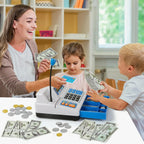 Bstoyder Calculadora de caja registradora de juguete de regalo para niños de 3, 4, 5, 6, 7, 8 años en adelante, 103 piezas de comestibles con micrófono, tarjeta de crédito, caja registradora para niños pequeños de 4 a 8 años