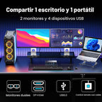 Interruptor KVM USB C de 8K a 60Hz, 2 monitores, 2 computadoras, interruptor KVM de monitor dual para escritorio y laptop, 4K a 144Hz DP+HDMI DisplayPort, 4 puertos USB 3.0, carga PD de 100 W