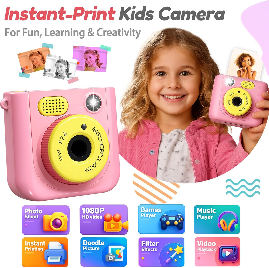 ROHSCE Cámara instantánea para niños, cámara de impresión digital d...