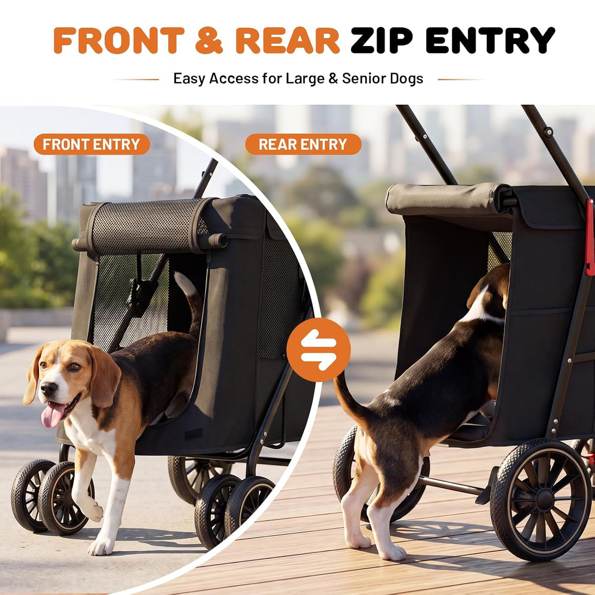 Cochecito para perros medianos y razas grandes, cochecito plegable para mascotas múltiples de hasta 80 libras, barras de soporte de acero al carbono dual, ruedas todo terreno, portavasos y bolsillo de