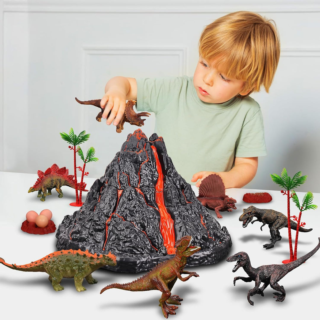 TOYSXYIN Juego de volcán grande con 9 figuras de acción de dinosaur...