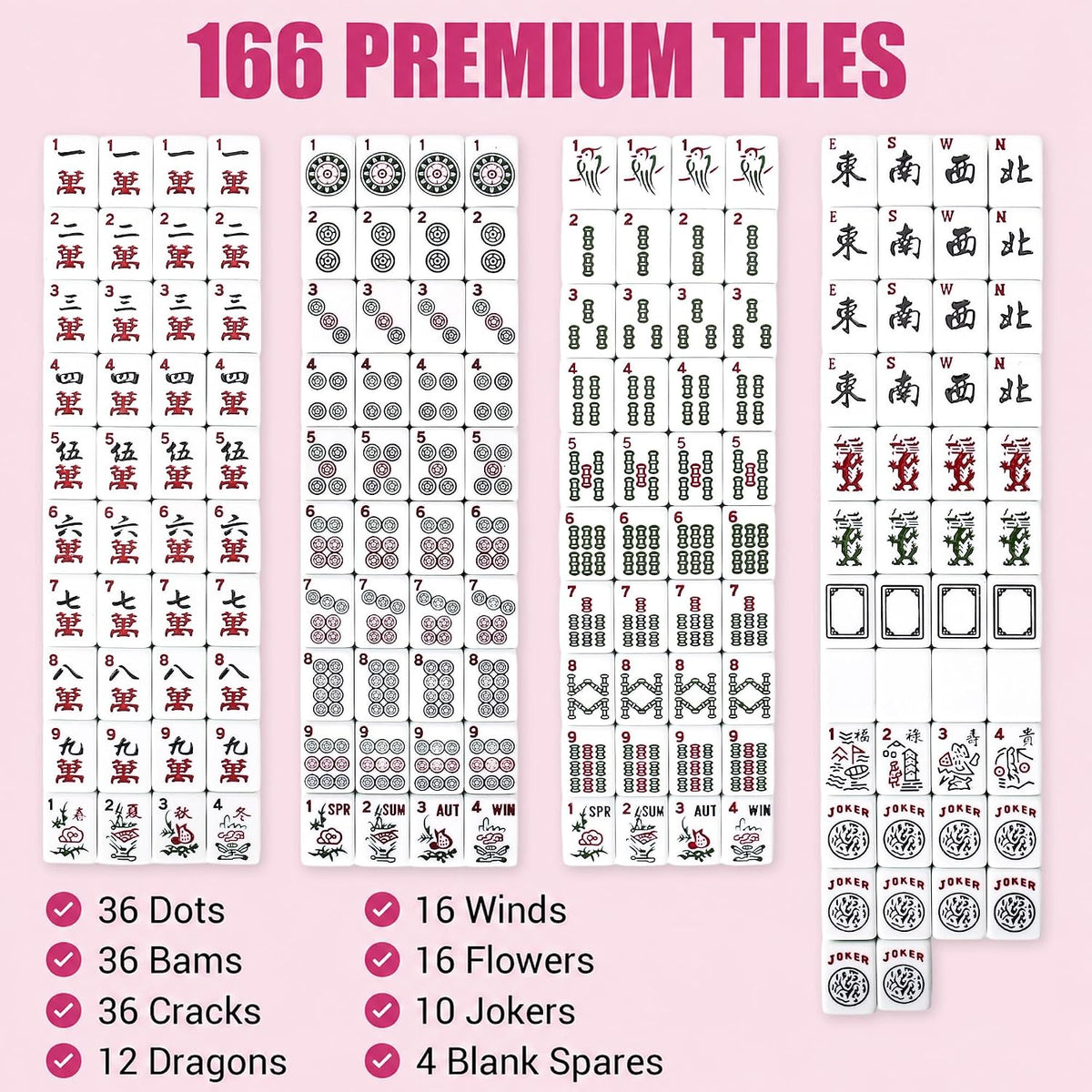 American Mahjong Set con alfombrilla y bastidores, juego de