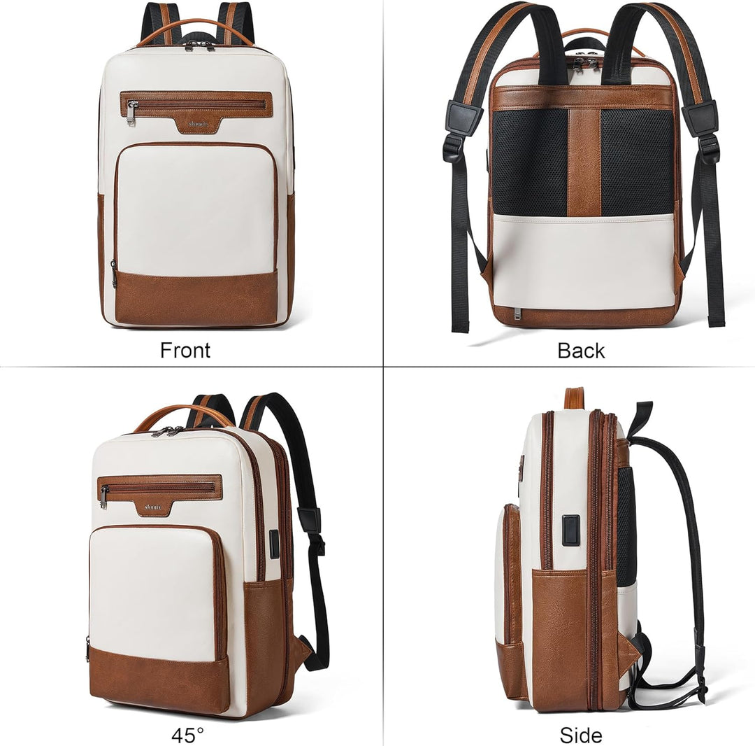 Mochila de cuero para laptop Shrrie para mujeres y hombres, mochila...