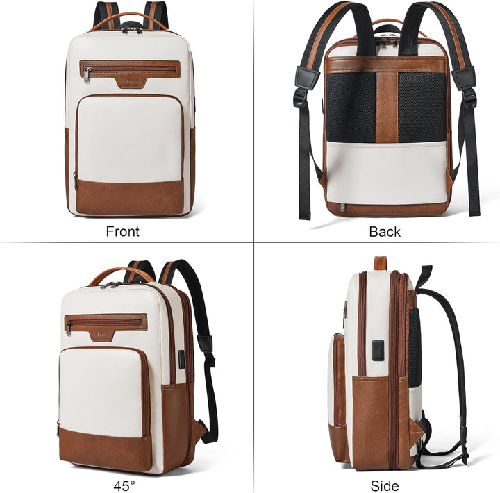 Mochila de cuero para laptop Shrrie para mujeres y hombres, mochila...