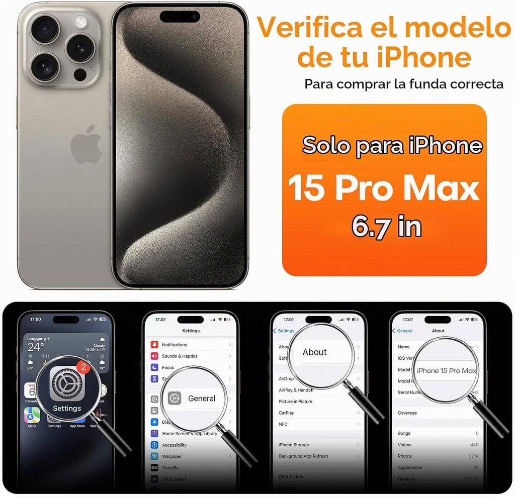 ImpactStrong Protector Magnético Diseñado para Funda iPhone 15 Pro Max [Protección de Cámara] [Probado contra Caídas de Grado Militar] [Compatible con MagSafe] Funda de Teléfono Delgada Translúcida